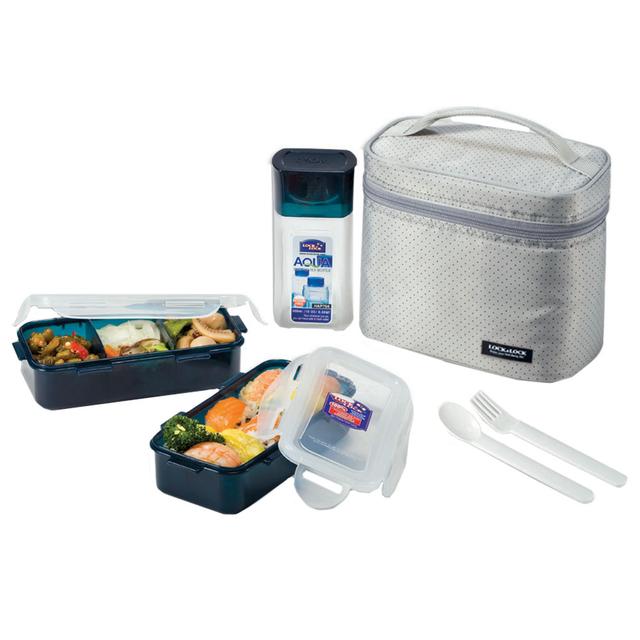 LOCK&LOCK - Lunch Box Bag & Spoon Fork 3pc-Set - Grey