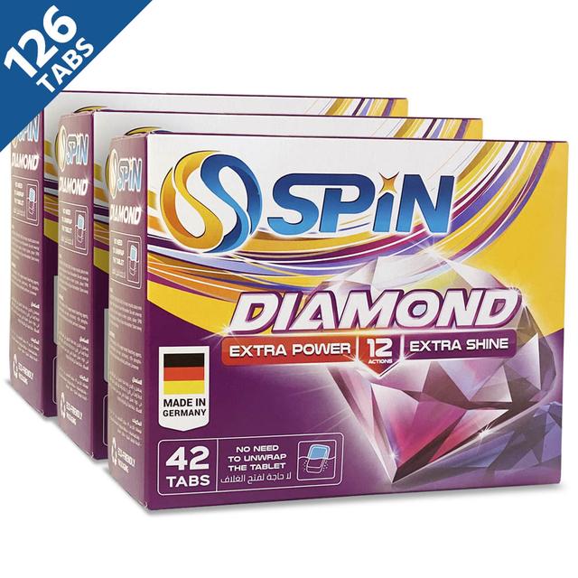 Spin Diamond Dishwasher Detergent Tablets 126 Tabs 3x42 Tabs