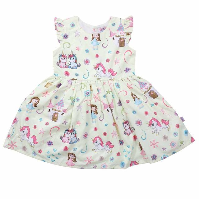 Smart Baby - Baby Girl Unicorn Printed Dress - Yellow