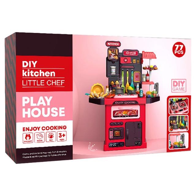 Little Learners - Kitchen Set With Light & Sound - 77pcs - Red/Pink (Exclusive)