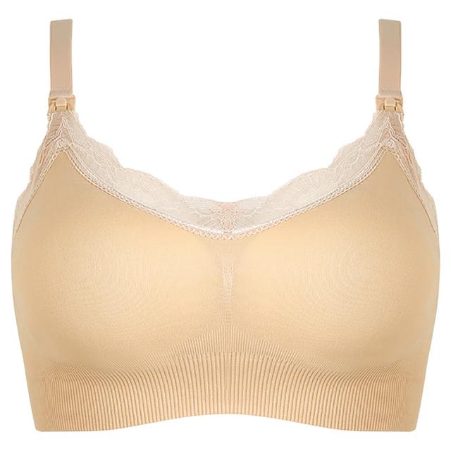 Blooming Blossom - Nursing Lace Trim Bra - Nude