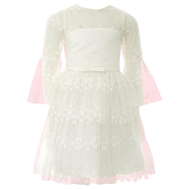 Baby Doll - Bell Sleeves Embroidery Dress - Ivory