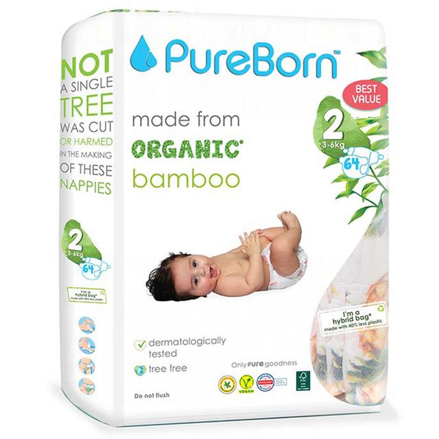 Pureborn Size 2 Value Pack 3-6Kg 64pcs - Design May Vary