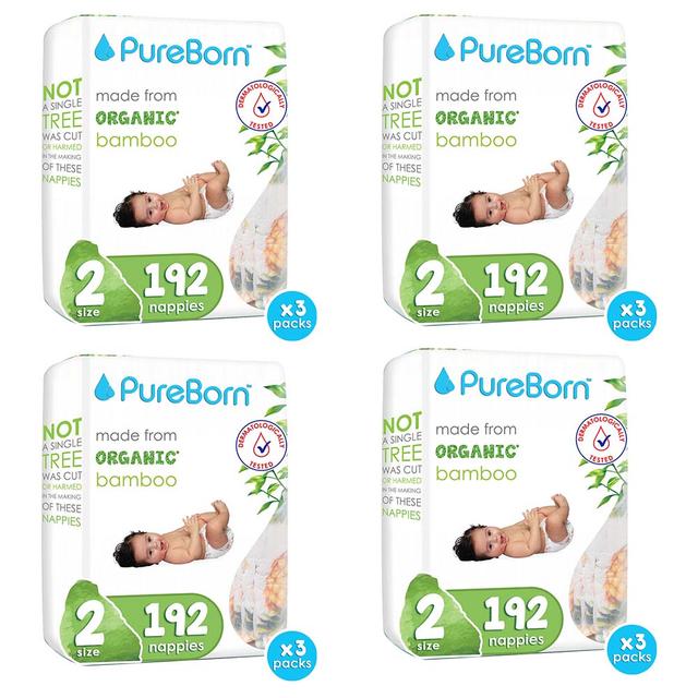 Pure Born - Size 2 Double Pack 3-6kg Nappy 64's x 3 Bundle - Assorted