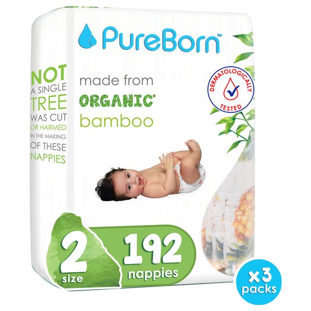 Pure Born - Size 2 Double Pack 3-6kg Nappy 64's x 3 Bundle - Daisy