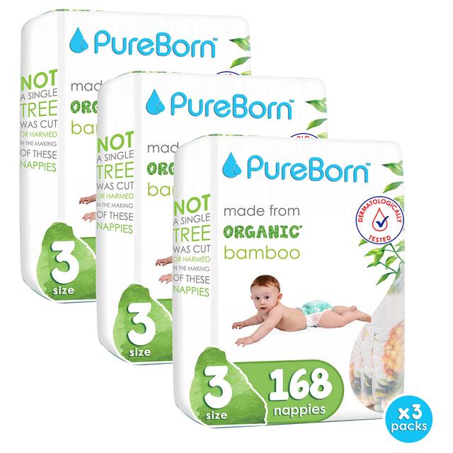 Pureborn Size 3 Double Pack 5.5-8kg Nappy 56's x 3 Bundle - Design May Vary