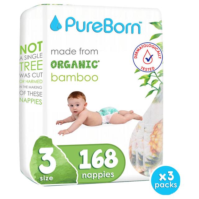 Pure Born - Size 3 Double Pack 5.5-8kg Nappy 56's x 3 Bundle - Pineapple