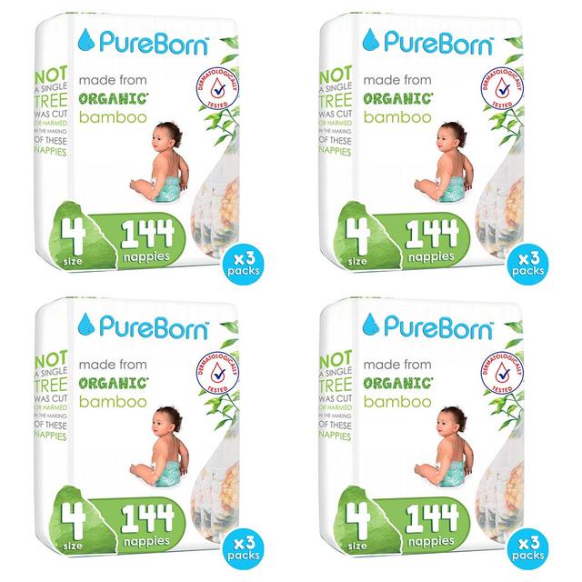 Pure Born - Size 4 Double Pack 7-12kg Nappy 48's x 3 Bundle - Assorted