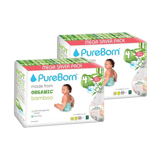 Pure Born - Size 4 Master Pack 7-12kg Nappy - Pack of 2 - 192 Pcs - Tropic