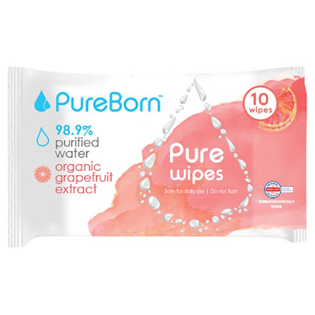 Pureborn Pure Grapefruit Wipes 10s