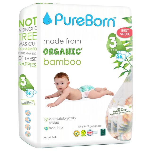 Pureborn - Value Pack Nappies 5.5-8kg Size 3 - 56pcs - Tropic