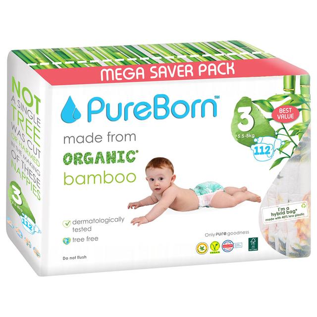 Pureborn - Value Pack Nappies 5.5-8kg Size 3 - 112pcs - Tropic