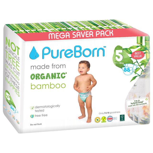 Pureborn - Value Pack Nappies 11-18kg Size 5 - 88pcs - Pineapple