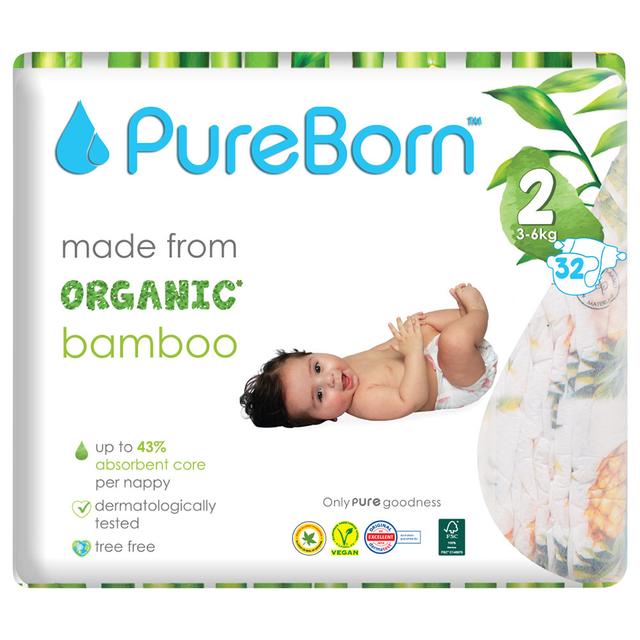 Pureborn - Single Pack Nappies 3-6kg Size 2 - 32pcs - Pineapple