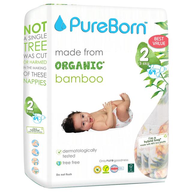 Pureborn - Value Pack Nappies 3-6kg Size 2 - 64pcs - Pineapple