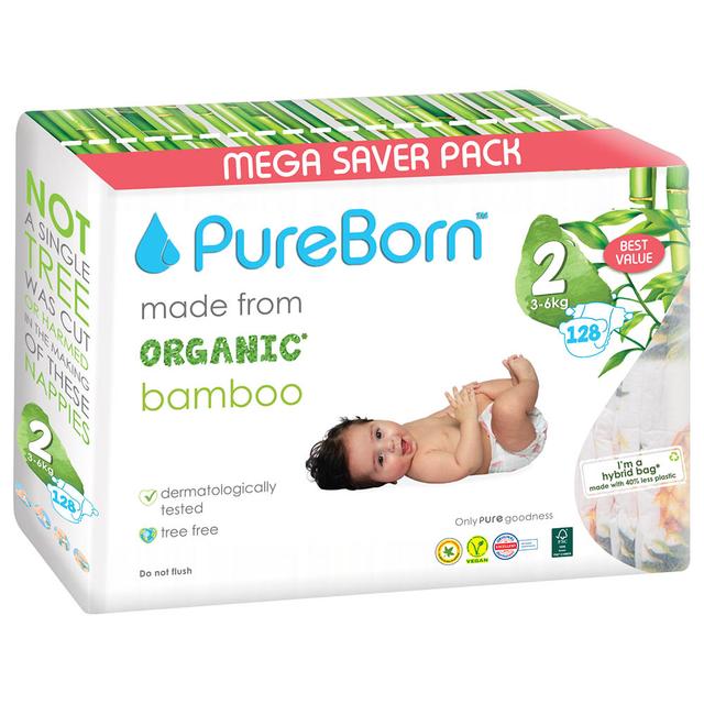 Pureborn - Value Pack Nappies 3-6kg Size 2 - 128pcs - Pineapple