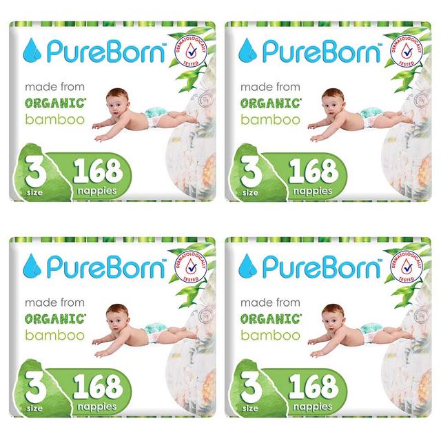 Pure Born - Size 3 Singles 5.5-8kg 28 Nappy 1 x 6 Bundle - Assorted