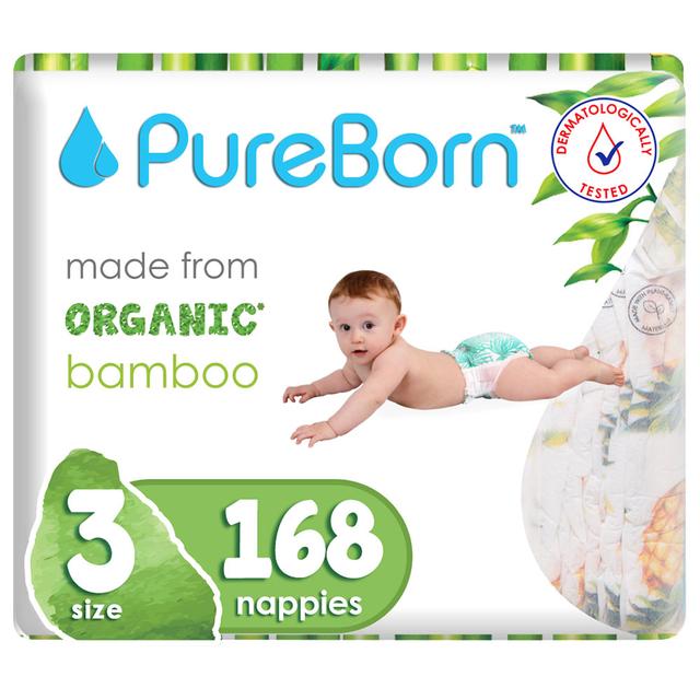 Pure Born - Size 3 Singles 5.5-8kg 28 Nappy 1 x 6 Bundle - Tropic 