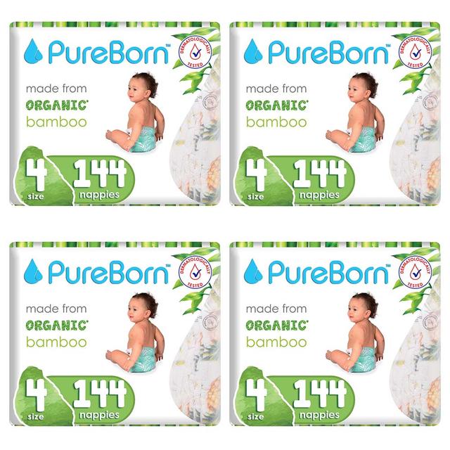 Pure Born - Size 4 Singles 7-12kg 24 Nappy 1 x 6 Bundle - Assorted