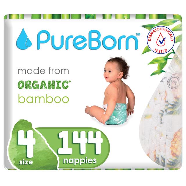 Pure Born - Size 4 Singles 7-12kg 24 Nappy 1 x 6 Bundle - Daisy 