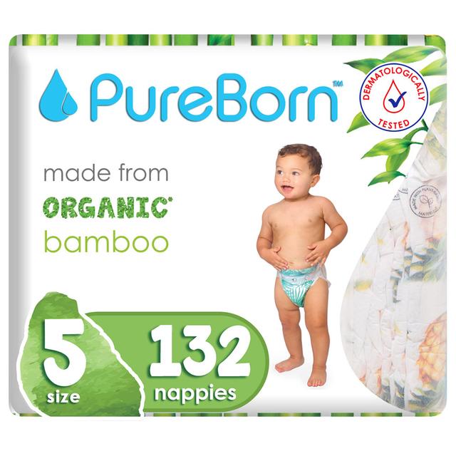 Pure Born - Singles Baby Nappy - Size 5 - 11-18kg - Pack of 6 - 132 Pcs - Tropic