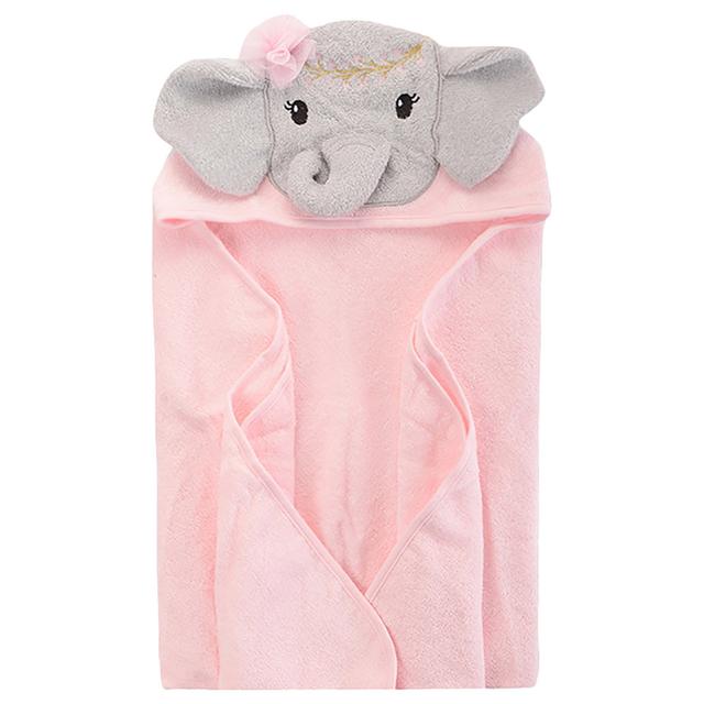 Hudson Childrenswear - Elephant Cotton Hooded Towel - Baby Pink