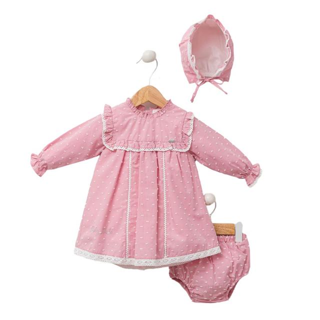 Babydola - 3pc-Set - Baby Dress, Bloomer & Cap - Pink