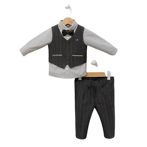 Babydola - 4pc-Set - Boys Waistcoat & Pants Suit - Grey