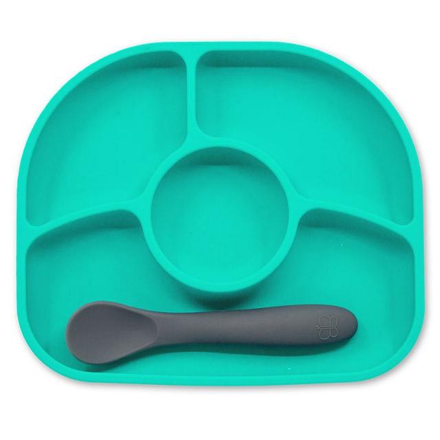 BBLuv - Yumi Anti-Spill Silicone Plate & Spoon Set - Aqua