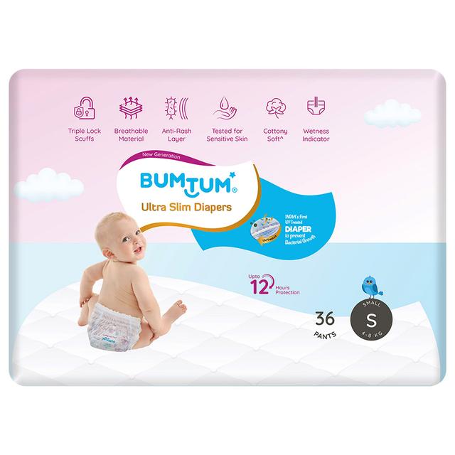 Bumtum - Ultra slim Baby Pant Style Diapers - S - 36Pcs