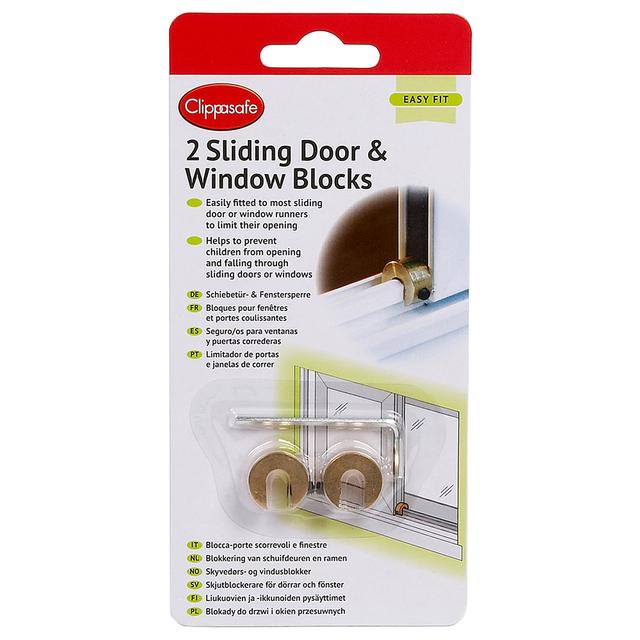 Clippasafe Sliding Door & Window Blocks Pack Of 2 - Brass