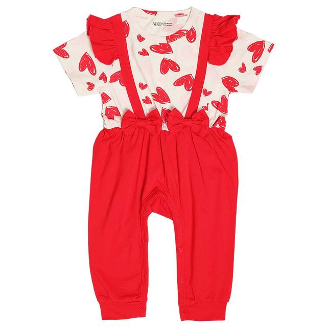 Aiko - 2pc-Set - Heart Design Dungaree & Top