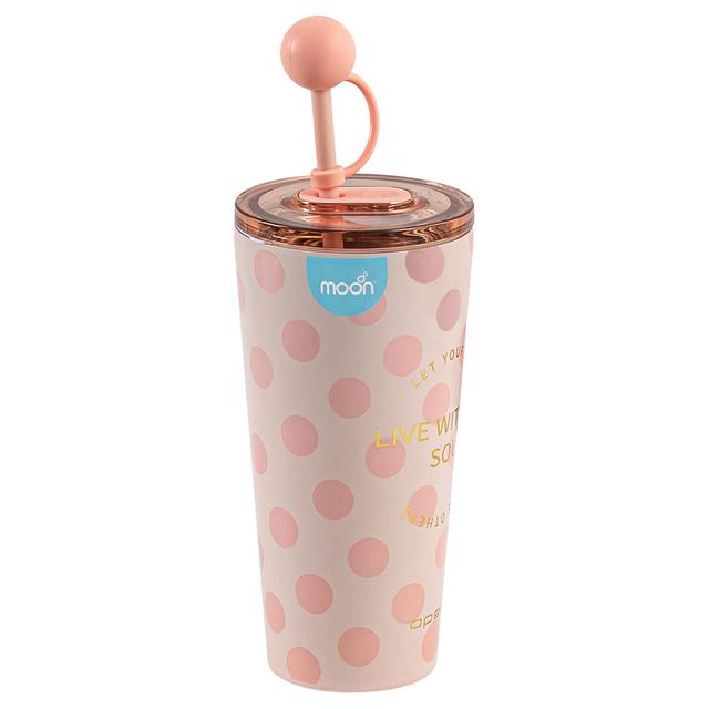 Moon - Double Wall Smoothie Cup w/ Straw - Pink