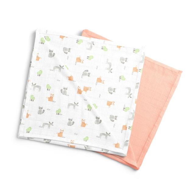 Moon - Bamboo Muslin Swaddle Wrap Pack of 2 - Forest Print & Peach