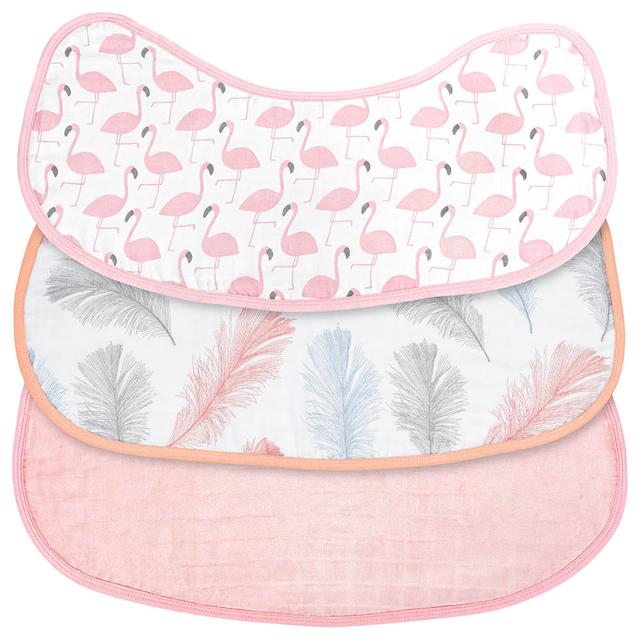 Moon - Organic Burpy Bib Pack of 3 - Feather & Pink