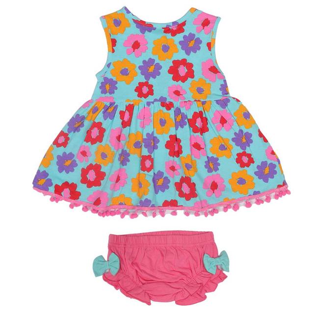 Aiko - Infants Floral Print Dress W/Bloomer - Blue