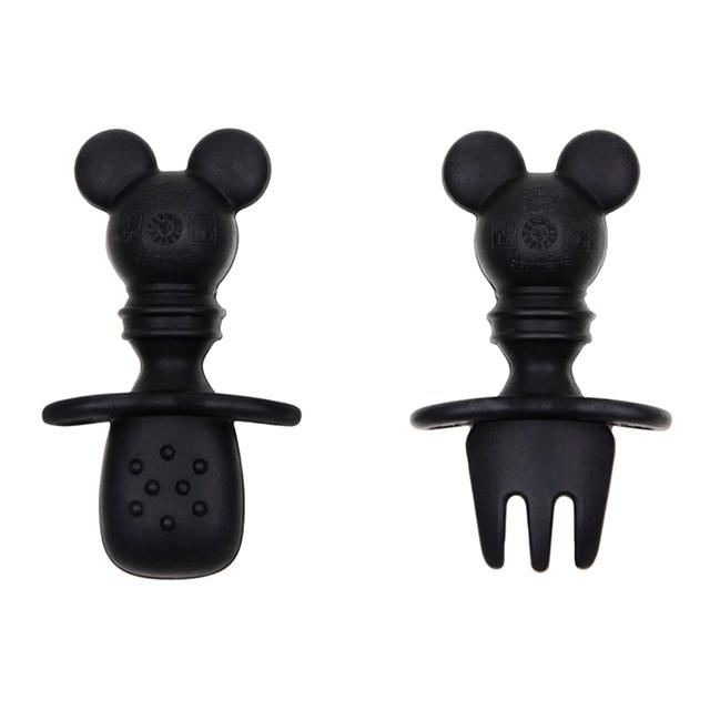 Bumkins - Mickey Mouse Silicone Chewtensils, Baby Fork And Spoon Set