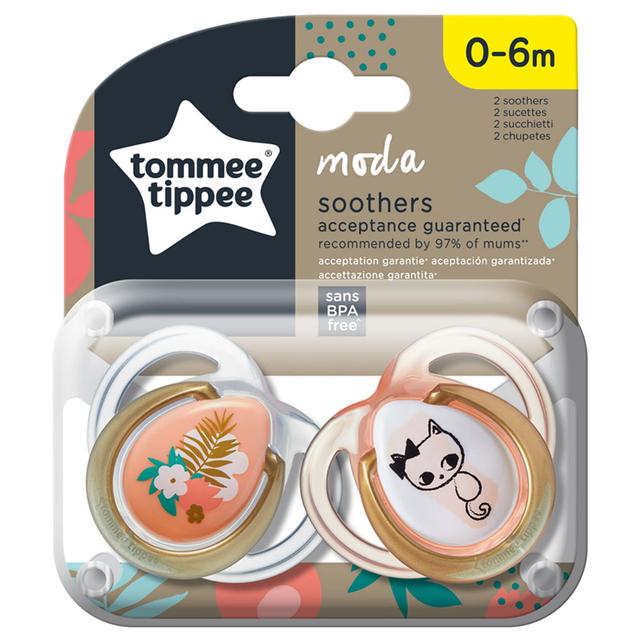 Tommee Tippee Moda Soother Pack of 2 -Girl - Orange/Clear 