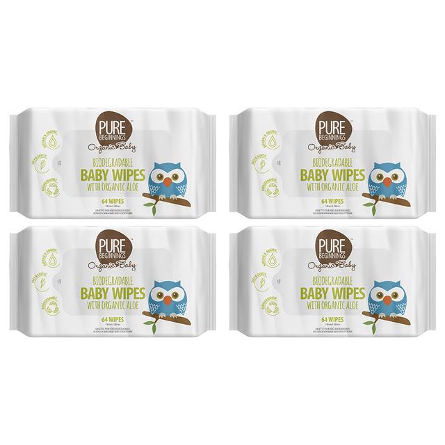 Pure Beginnings - Organic Baby Wipes 64Pcs - Pack of 4