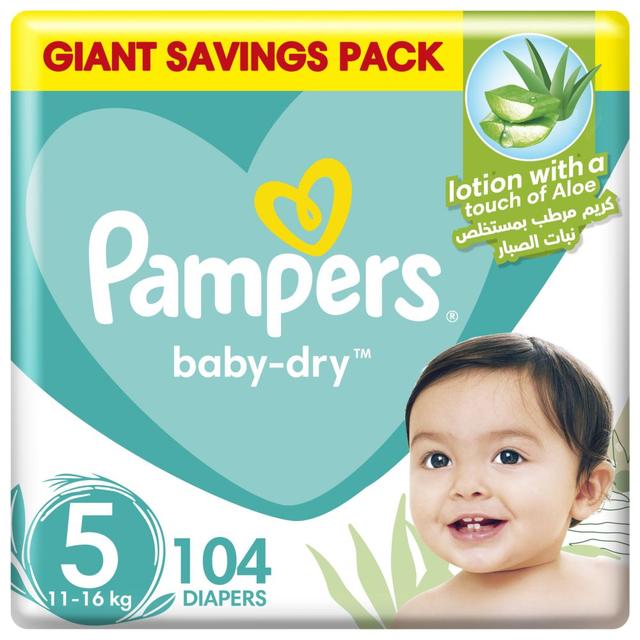 Pampers Baby-Dry Diapers, Size 5, 11-16kg - 104 Baby Diapers