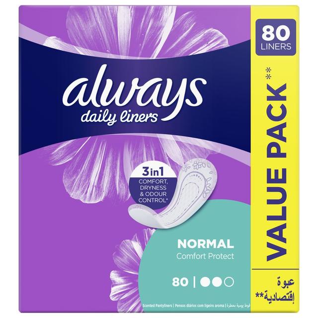 Always Daily Liners Comfort Protect Pantyliners, Normal, 80 Count