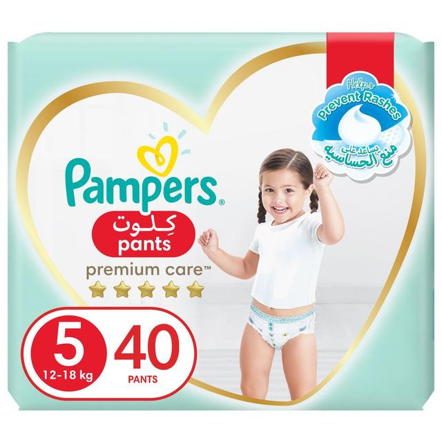 Pampers Premium Care Pants Diapers, Size 5, 12-18kg - 40 Baby Diapers