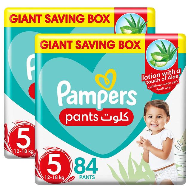 Pampers Baby-Dry Pants diapers, Size 5, 12-18 kg, Easy On & Easy Off Pack of 2 - 168 Baby Diapers