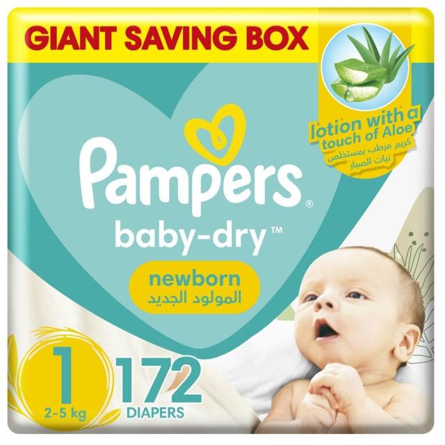 Pampers Baby-Dry Diapers,Size 1, Newborn, 2-5kg - 172 Baby Diapers