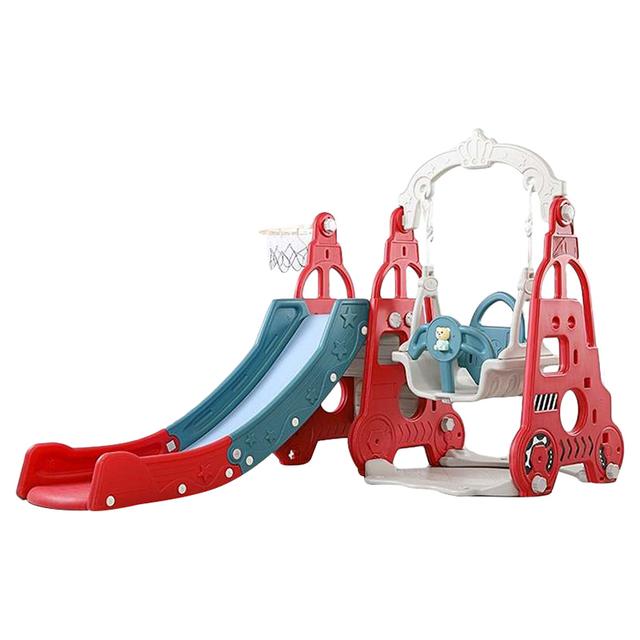 Lovely Baby - Car Slide & Swing Set W/ Basketball Hoop - Red