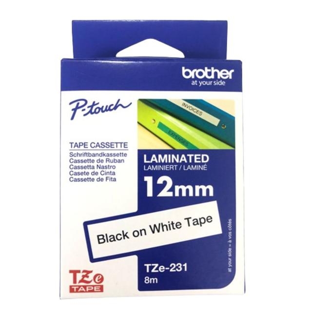 Brother - 12mm Black On White Label Tape 