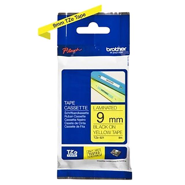 Brother - 9mm Black on Yellow Laminated Tape TZE-621