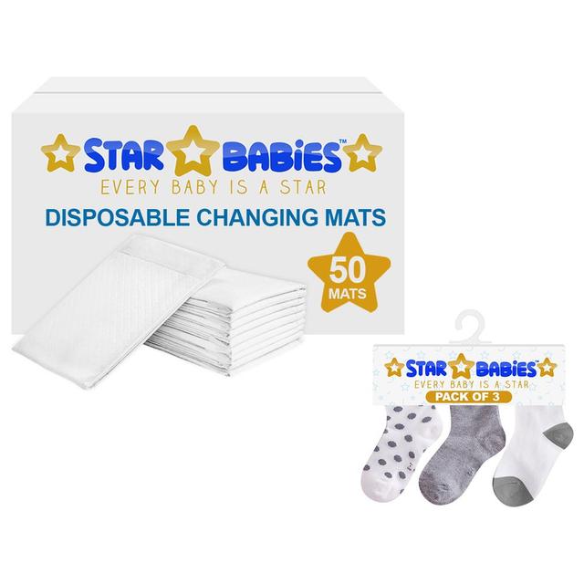 Star Babies - White Changing Mats 50pcs & 3pairs Socks