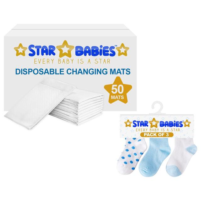 Star Babies - Changing Mats White 50pcs & 3pairs Socks