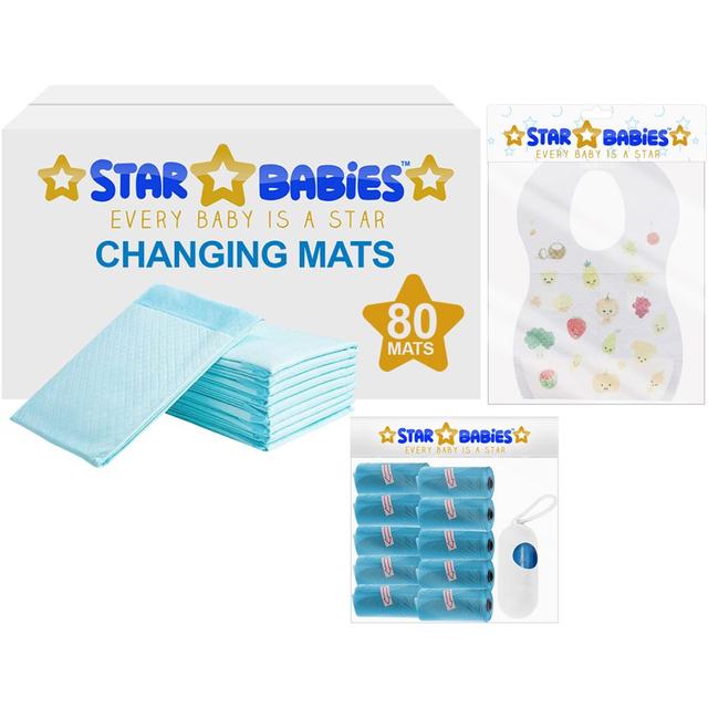 Star Babies - Changing Mats 80pcs, Bibs 70pcs and Scented Bag 10pcs W/ Refill - Blue